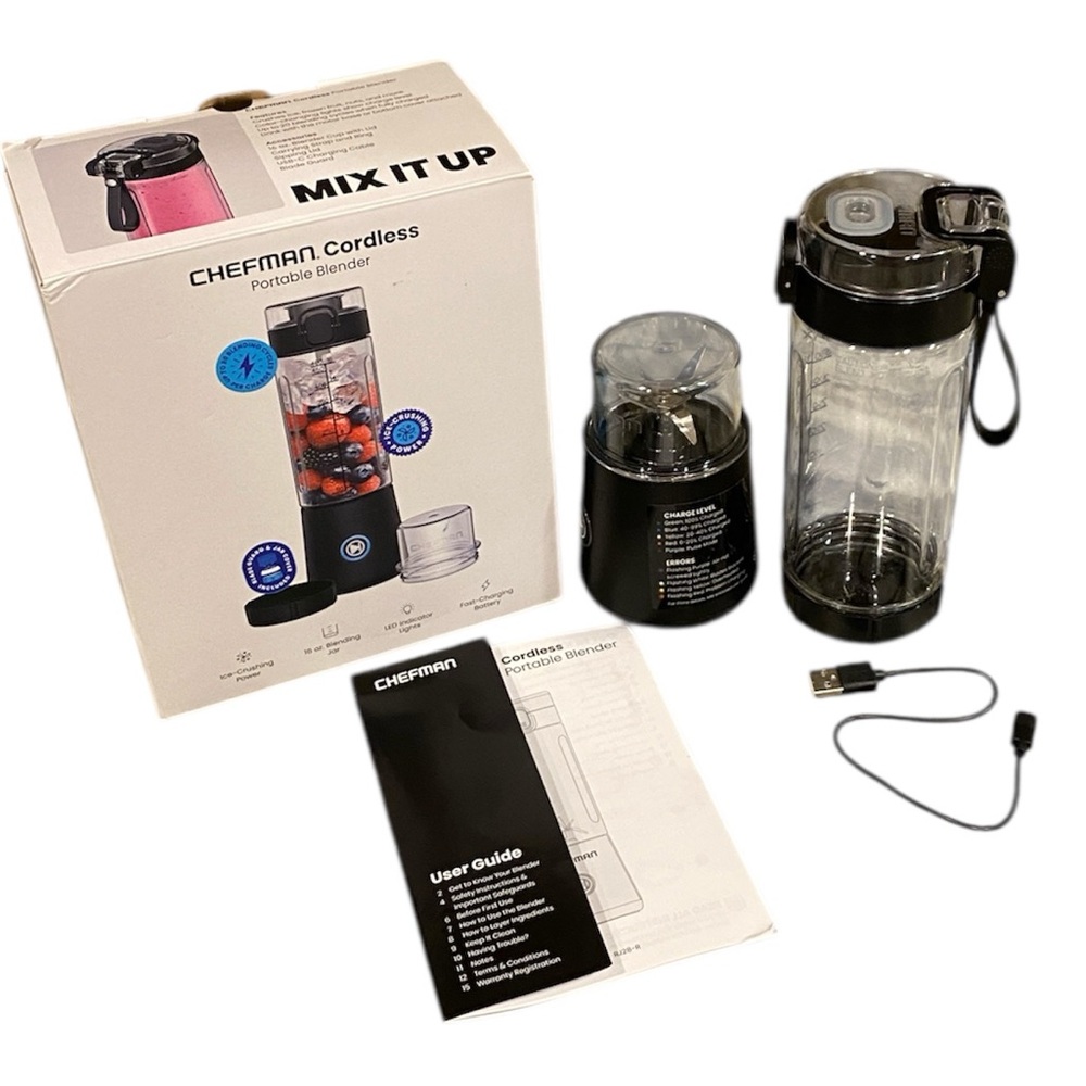 Chefman 16 oz. Single Speed Black Cordless Portable Blender blend to go